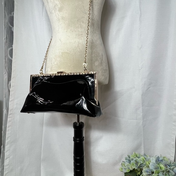 TOM AND EVA VEGAN LEATHER JEWELED CONVERTIBLE BAG BLACK GOLD PROM WEDDING FANCY - Picture 2 of 6